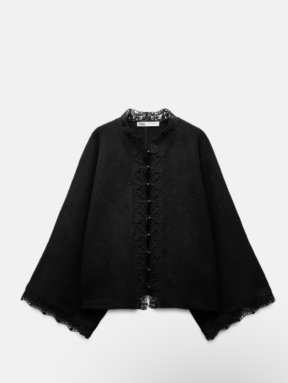ZARA Black Lace-Trim Cape Sweater/Cardigan NWOT